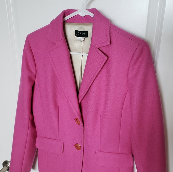 J.Crew Hot Pink 100% Wool Two-Button Blazer - Picture 4 of 11